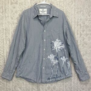 American Eagle Men's Long Sleeve Button Up Shirt Sz XL Vintage Fit Palm Trees